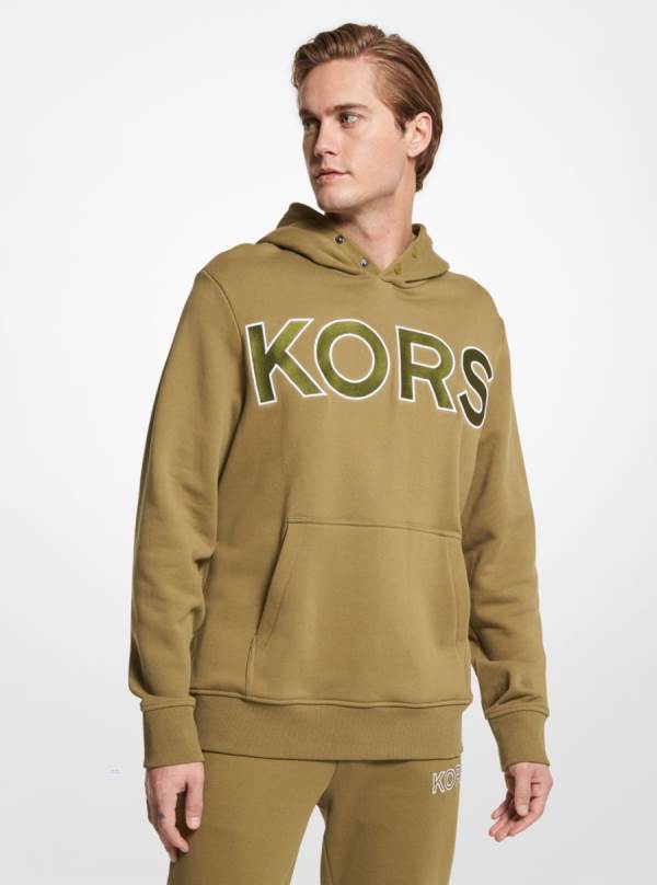 Panske Mikiny S Kapucňou Michael Kors KORS Cotton Terry Olivovo Zelená - Oblecenie Michael Kors Obchod | HDTPS-1695